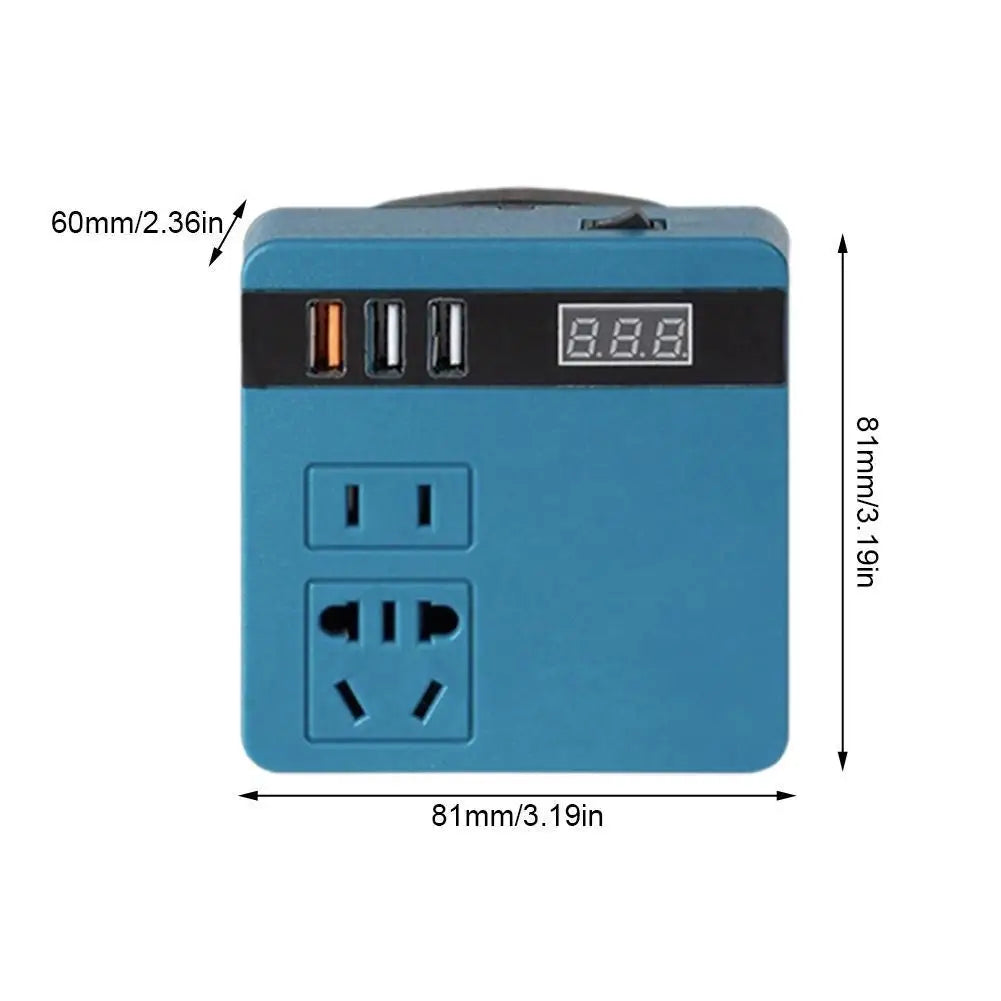 300W Power Inverter DC 18V-21V To AC 220V Lithium Battery Inverter With Dual USB,1 QC 3.0 For makita battery