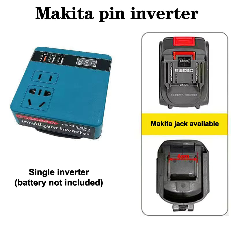 300W Power Inverter DC 18V-21V To AC 220V Lithium Battery Inverter With Dual USB,1 QC 3.0 For makita battery
