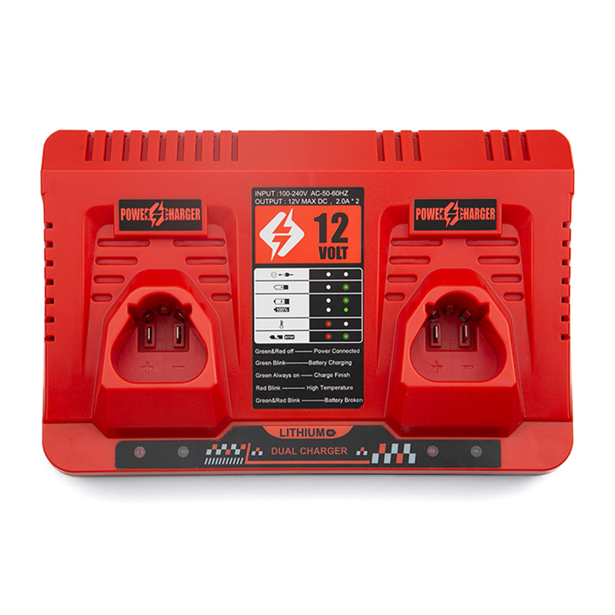 2 ports For Milwaukee M12 Replacement 12V battery charger 48-11-2401, 48-11-2402, 48-11-2420, 48-11-2411,48-11-2412,M12B2,M12B4